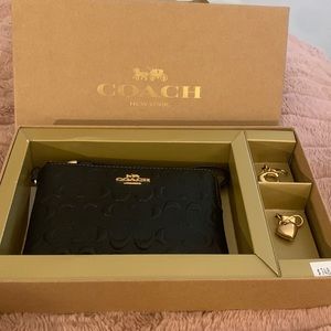 Coach Black Wristlet and 2 Charm Gift Bundle NWT